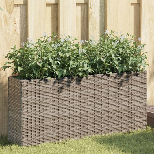 vidaXL Garden Planter with 2 Pots Grey 90x20x40 cm Poly Rattan