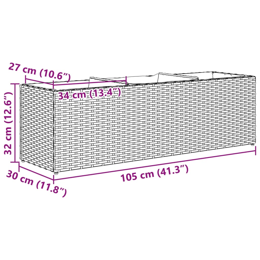 vidaXL Garden Planter with 3 Pots Black 105x30x32 cm Poly Rattan