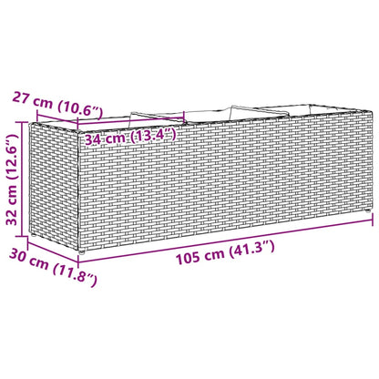 vidaXL Garden Planter with 3 Pots Grey 105x30x32 cm Poly Rattan