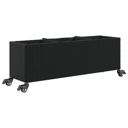 vidaXL Garden Planter with Wheels and 3 Pots Black 107x32x38 cm Poly Rattan