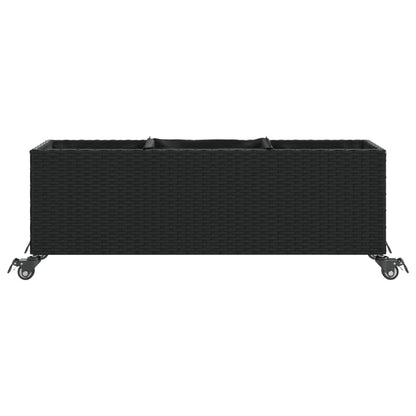vidaXL Garden Planter with Wheels and 3 Pots Black 107x32x38 cm Poly Rattan