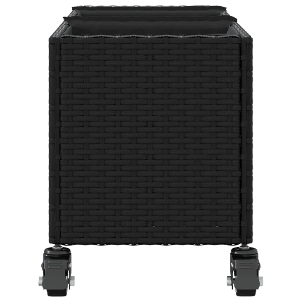 vidaXL Garden Planter with Wheels and 3 Pots Black 107x32x38 cm Poly Rattan