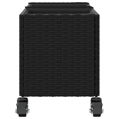 vidaXL Garden Planter with Wheels and 3 Pots Black 107x32x38 cm Poly Rattan