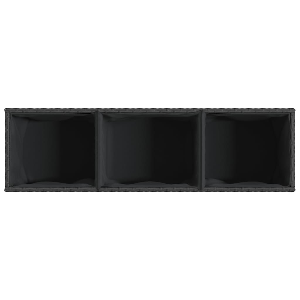vidaXL Garden Planter with Wheels and 3 Pots Black 107x32x38 cm Poly Rattan