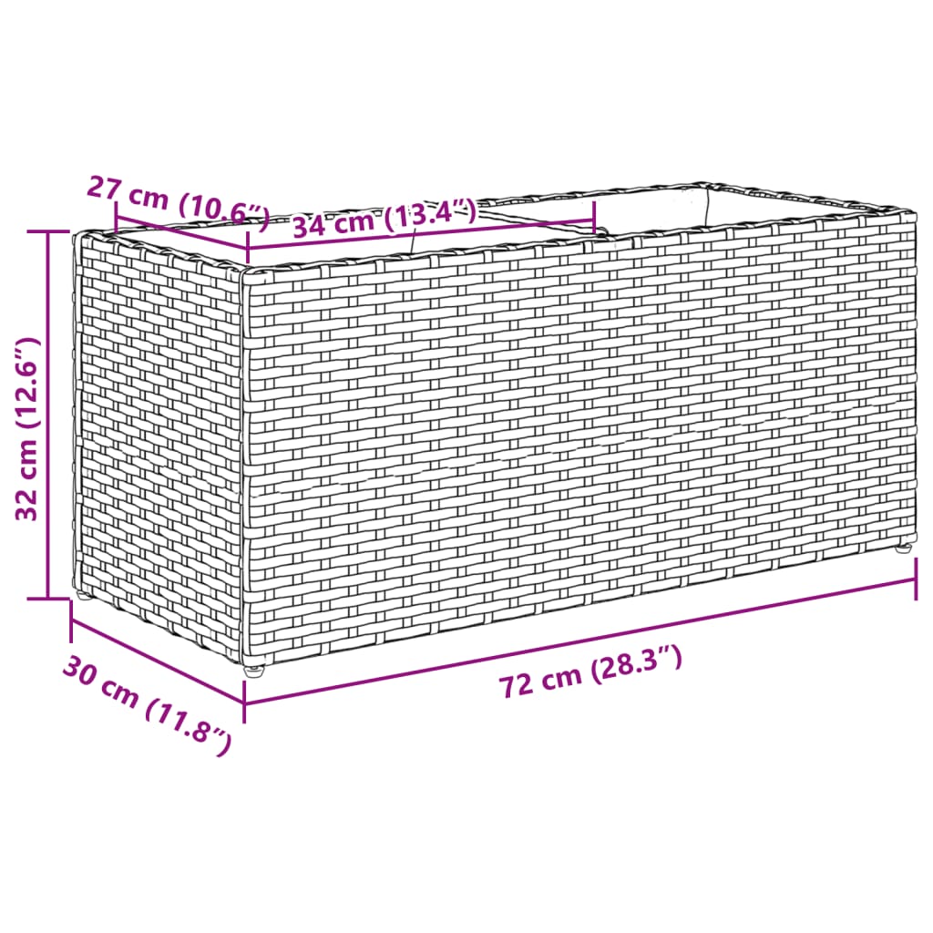 vidaXL Garden Planter with 2 Pots Black 72x30x32 cm Poly Rattan