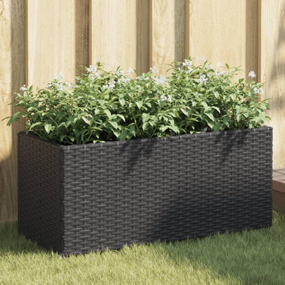 vidaXL Garden Planter with 2 Pots Black 72x30x32 cm Poly Rattan