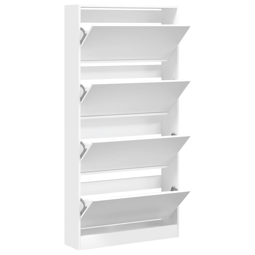 vidaXL Shoe Cabinet with 4 Flip-Drawers White 80x21x163.5 cm