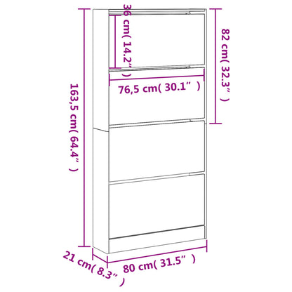 vidaXL Shoe Cabinet with 4 Flip-Drawers White 80x21x163.5 cm