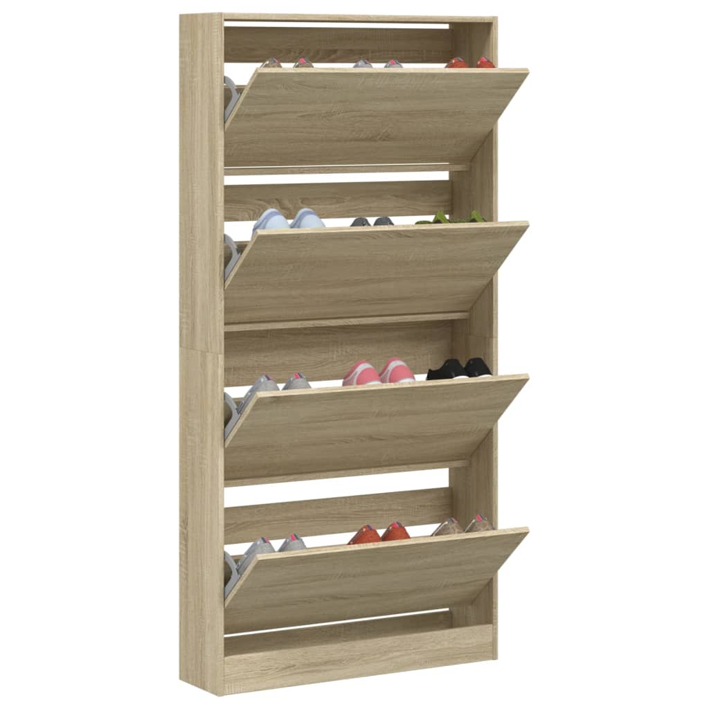 vidaXL Shoe Cabinet with 4 Flip-Drawers Sonoma Oak 80x21x163.5 cm