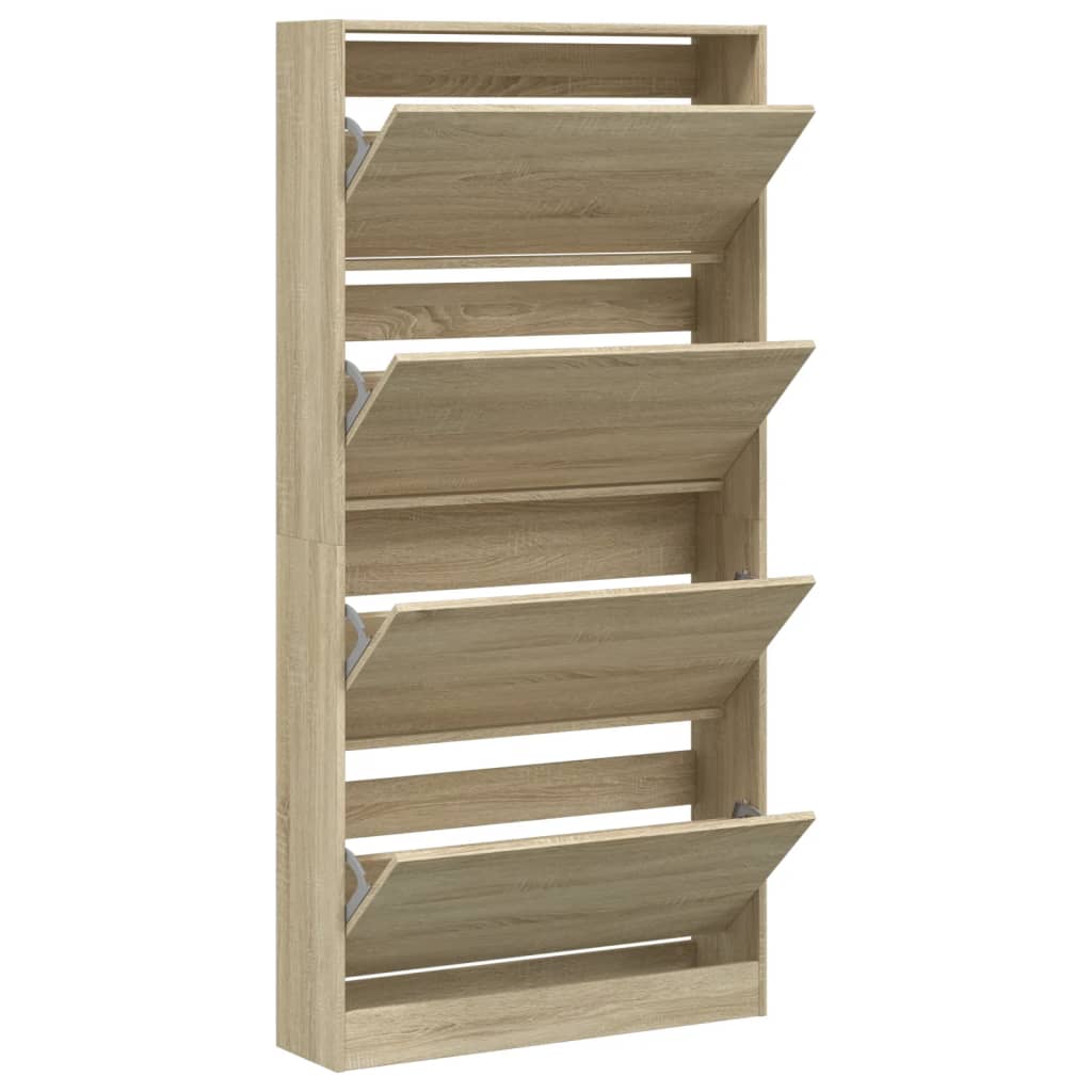 vidaXL Shoe Cabinet with 4 Flip-Drawers Sonoma Oak 80x21x163.5 cm