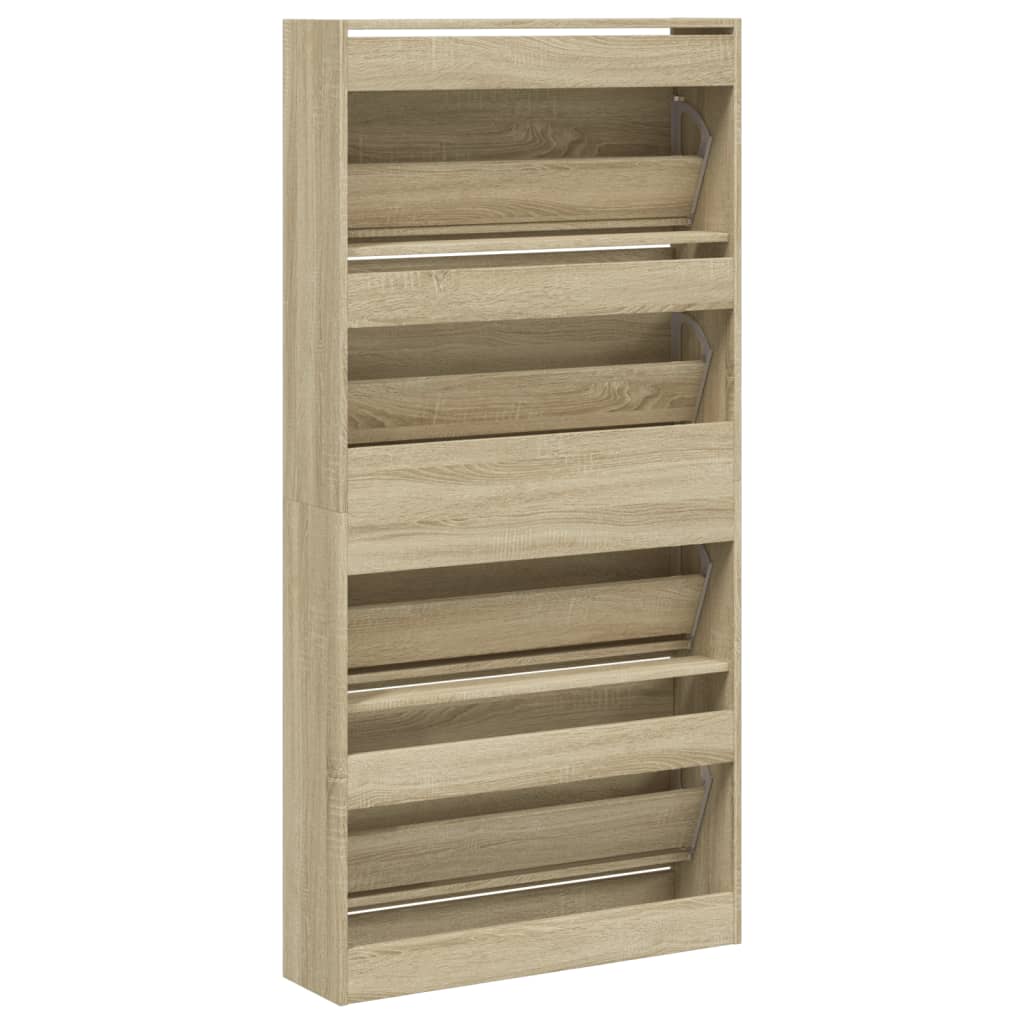 vidaXL Shoe Cabinet with 4 Flip-Drawers Sonoma Oak 80x21x163.5 cm