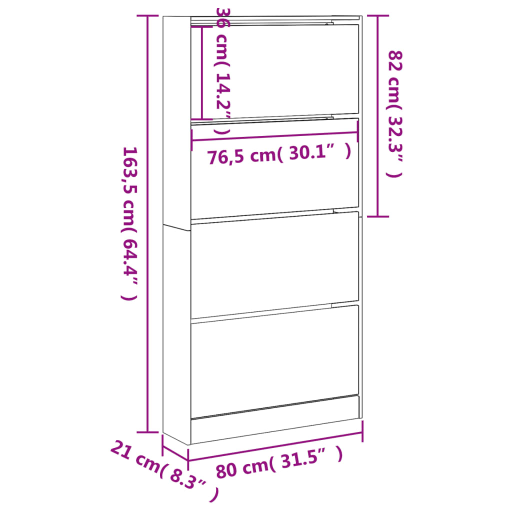 vidaXL Shoe Cabinet with 4 Flip-Drawers Sonoma Oak 80x21x163.5 cm