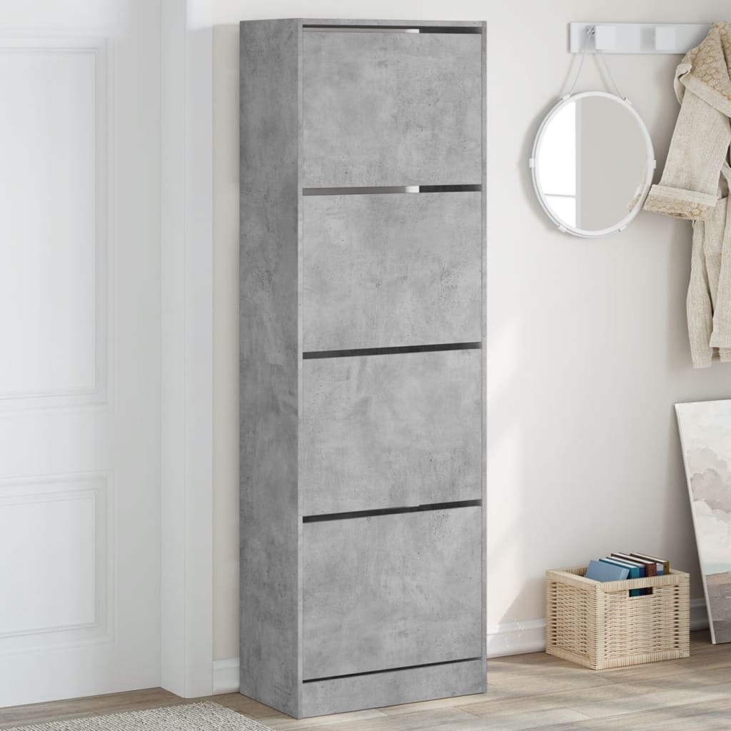 vidaXL Shoe Cabinet with 4 Flip-Drawers Concrete Grey 60x34x187.5 cm