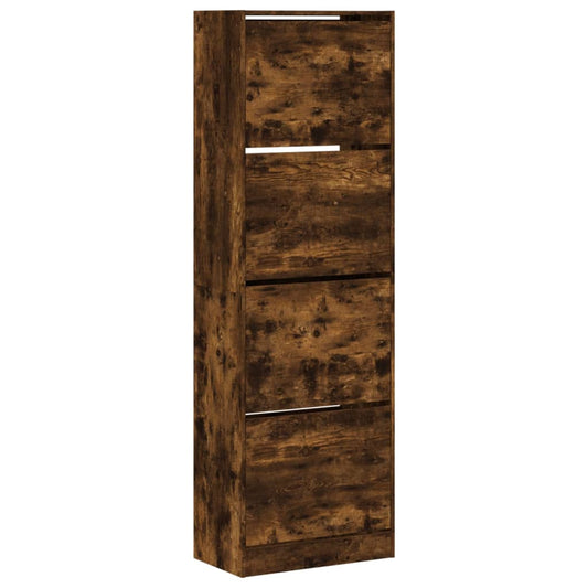 vidaXL Shoe Cabinet with 4 Flip-Drawers Smoked Oak 60x34x187.5 cm
