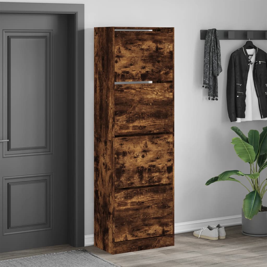 vidaXL Shoe Cabinet with 4 Flip-Drawers Smoked Oak 60x34x187.5 cm