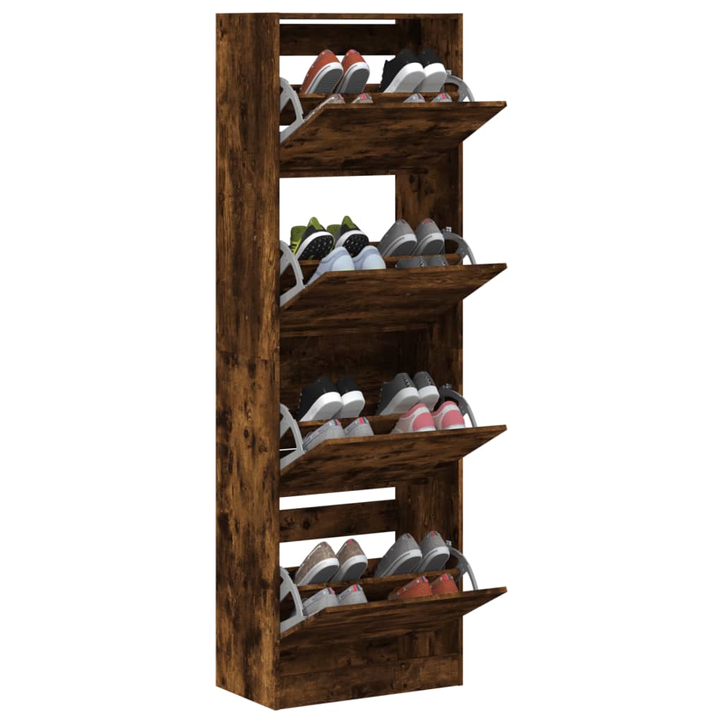 vidaXL Shoe Cabinet with 4 Flip-Drawers Smoked Oak 60x34x187.5 cm