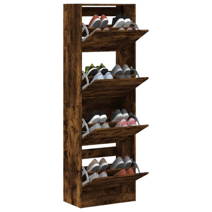 vidaXL Shoe Cabinet with 4 Flip-Drawers Smoked Oak 60x34x187.5 cm