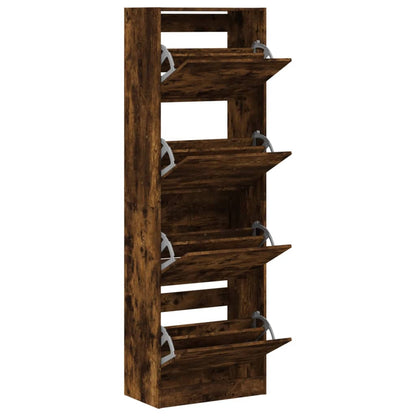 vidaXL Shoe Cabinet with 4 Flip-Drawers Smoked Oak 60x34x187.5 cm
