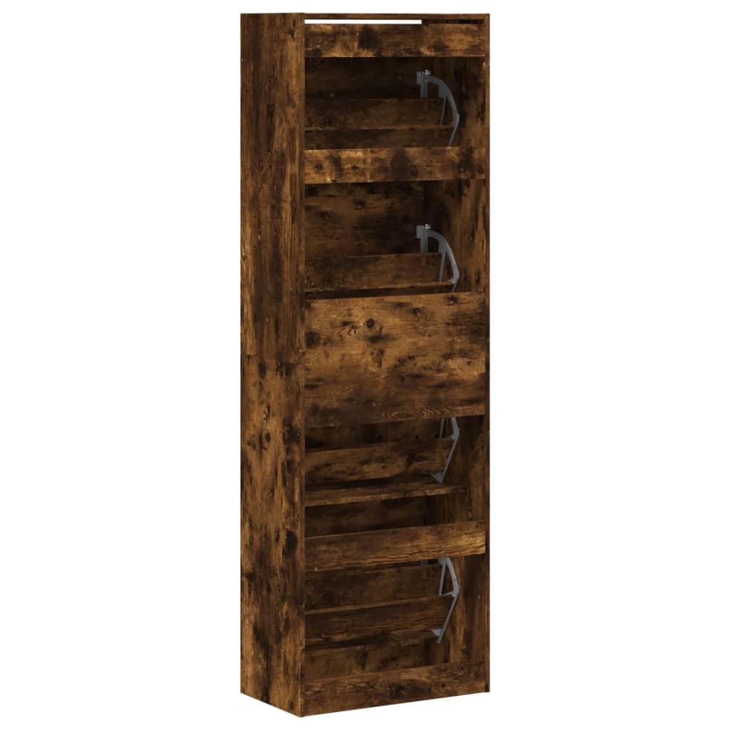 vidaXL Shoe Cabinet with 4 Flip-Drawers Smoked Oak 60x34x187.5 cm
