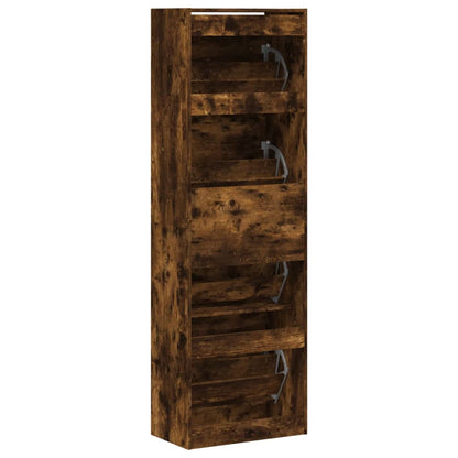 vidaXL Shoe Cabinet with 4 Flip-Drawers Smoked Oak 60x34x187.5 cm