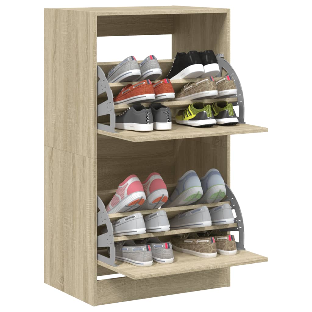 vidaXL Shoe Cabinet with 2 Flip-Drawers Sonoma Oak 60x42x108 cm