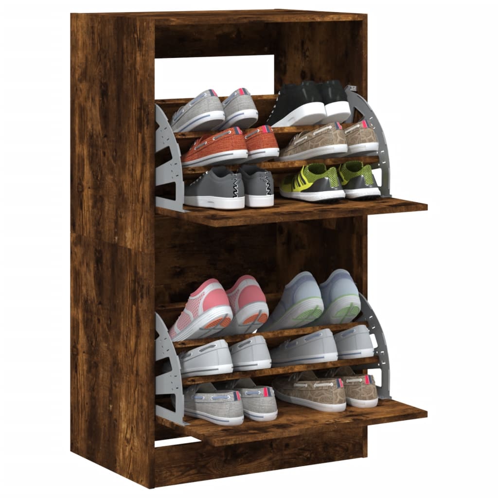 vidaXL Shoe Cabinet with 2 Flip-Drawers Smoked Oak 60x42x108 cm