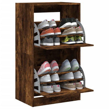 vidaXL Shoe Cabinet with 2 Flip-Drawers Smoked Oak 60x42x108 cm