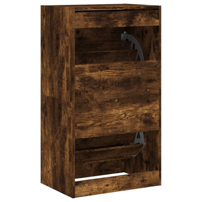 vidaXL Shoe Cabinet with 2 Flip-Drawers Smoked Oak 60x42x108 cm