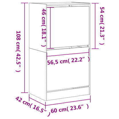 vidaXL Shoe Cabinet with 2 Flip-Drawers Grey Sonoma 60x42x108 cm
