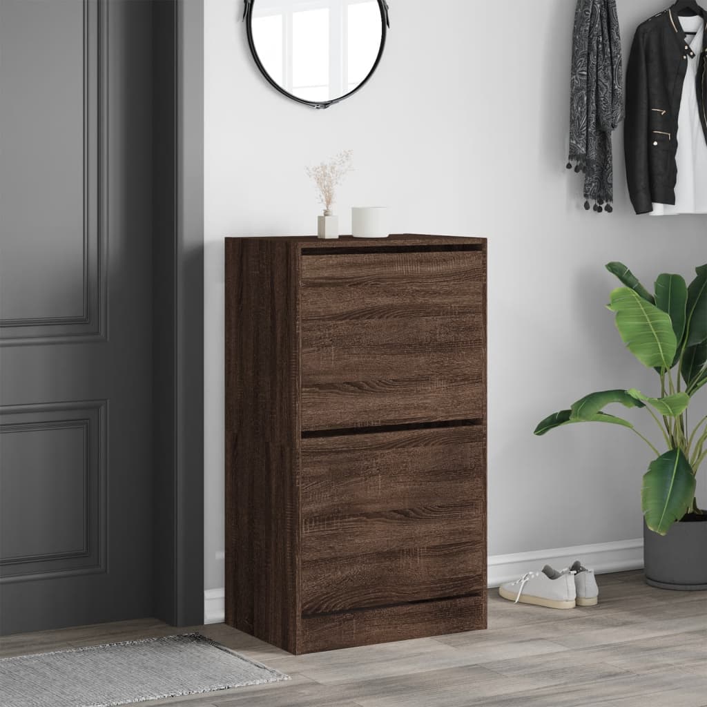 vidaXL Shoe Cabinet with 2 Flip-Drawers Brown Oak 60x42x108 cm