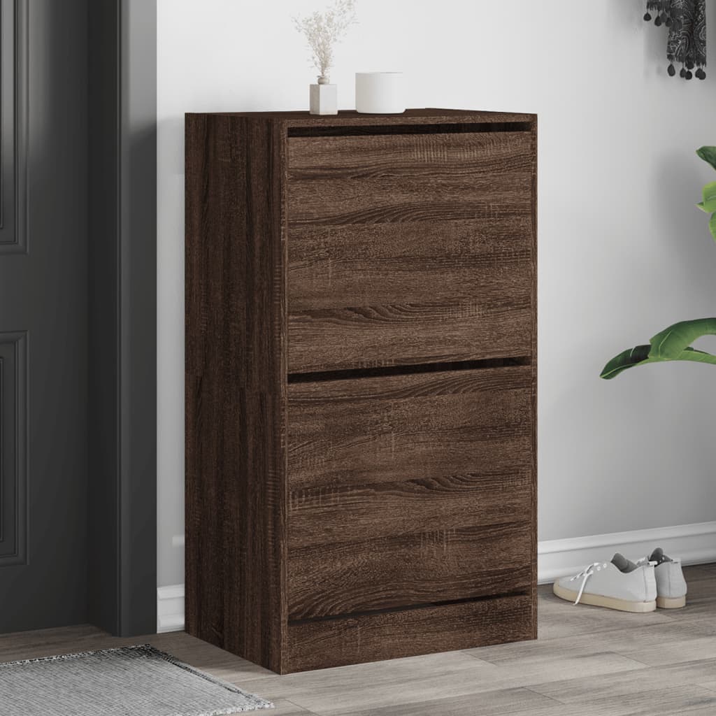 vidaXL Shoe Cabinet with 2 Flip-Drawers Brown Oak 60x42x108 cm