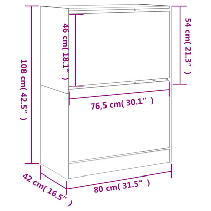 vidaXL Shoe Cabinet with 2 Flip-Drawers Concrete Grey 80x42x108 cm