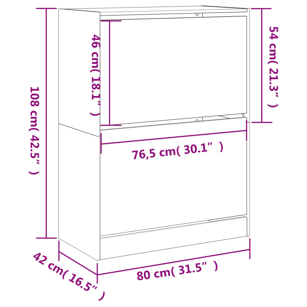 vidaXL Shoe Cabinet with 2 Flip-Drawers Smoked Oak 80x42x108 cm