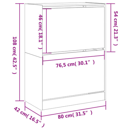 vidaXL Shoe Cabinet with 2 Flip-Drawers Smoked Oak 80x42x108 cm