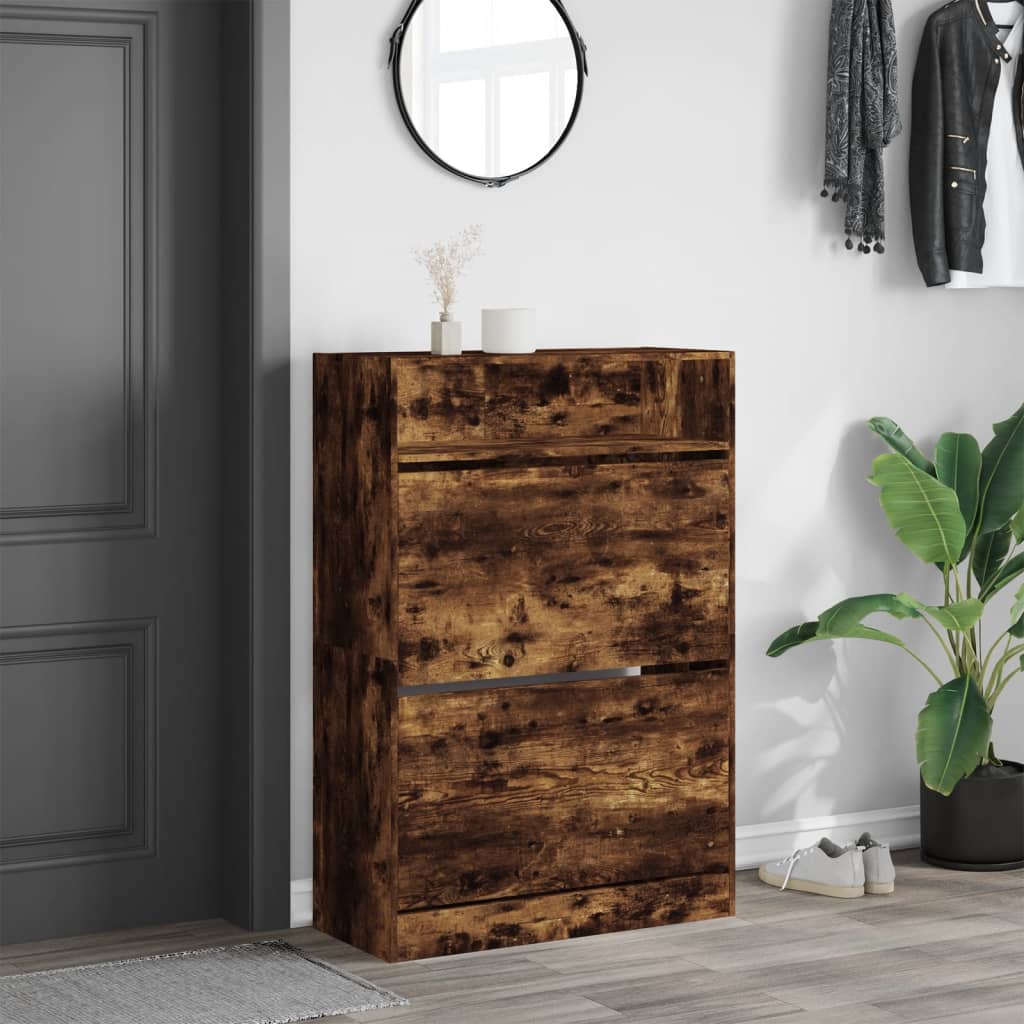 vidaXL Shoe Cabinet with 2 Flip-Drawers Smoked Oak 80x34x116 cm