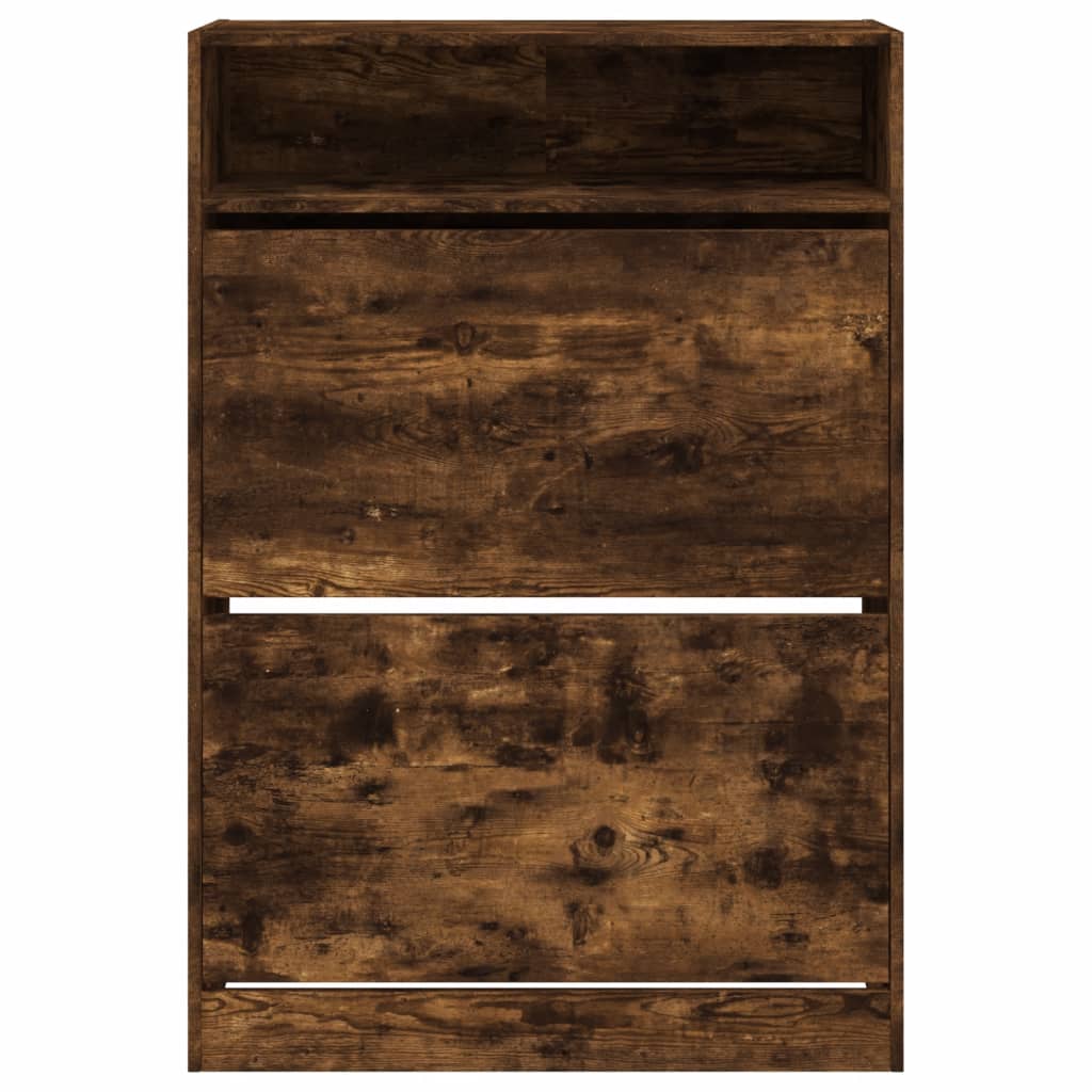 vidaXL Shoe Cabinet with 2 Flip-Drawers Smoked Oak 80x34x116 cm