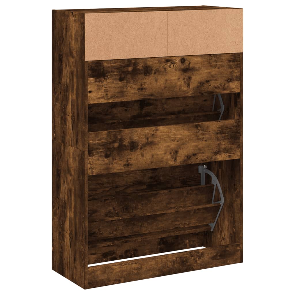 vidaXL Shoe Cabinet with 2 Flip-Drawers Smoked Oak 80x34x116 cm