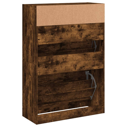 vidaXL Shoe Cabinet with 2 Flip-Drawers Smoked Oak 80x34x116 cm
