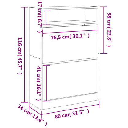 vidaXL Shoe Cabinet with 2 Flip-Drawers Smoked Oak 80x34x116 cm