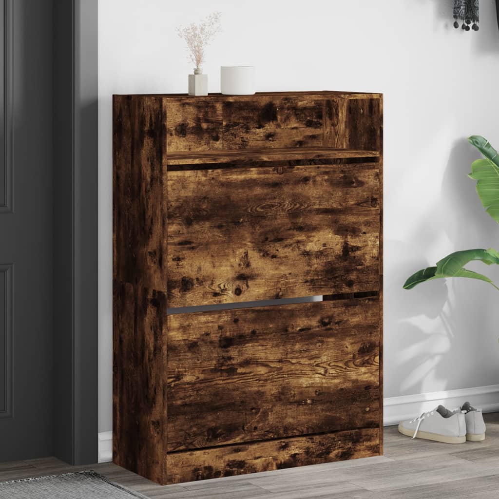 vidaXL Shoe Cabinet with 2 Flip-Drawers Smoked Oak 80x34x116 cm