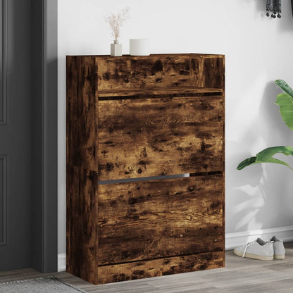 vidaXL Shoe Cabinet with 2 Flip-Drawers Smoked Oak 80x34x116 cm