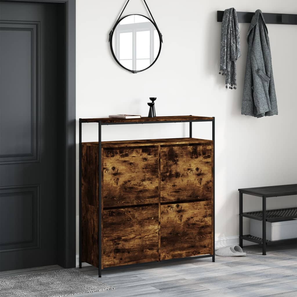 vidaXL Shoe Cabinet with 4 Flip-Drawers Smoked Oak 100x34x112 cm