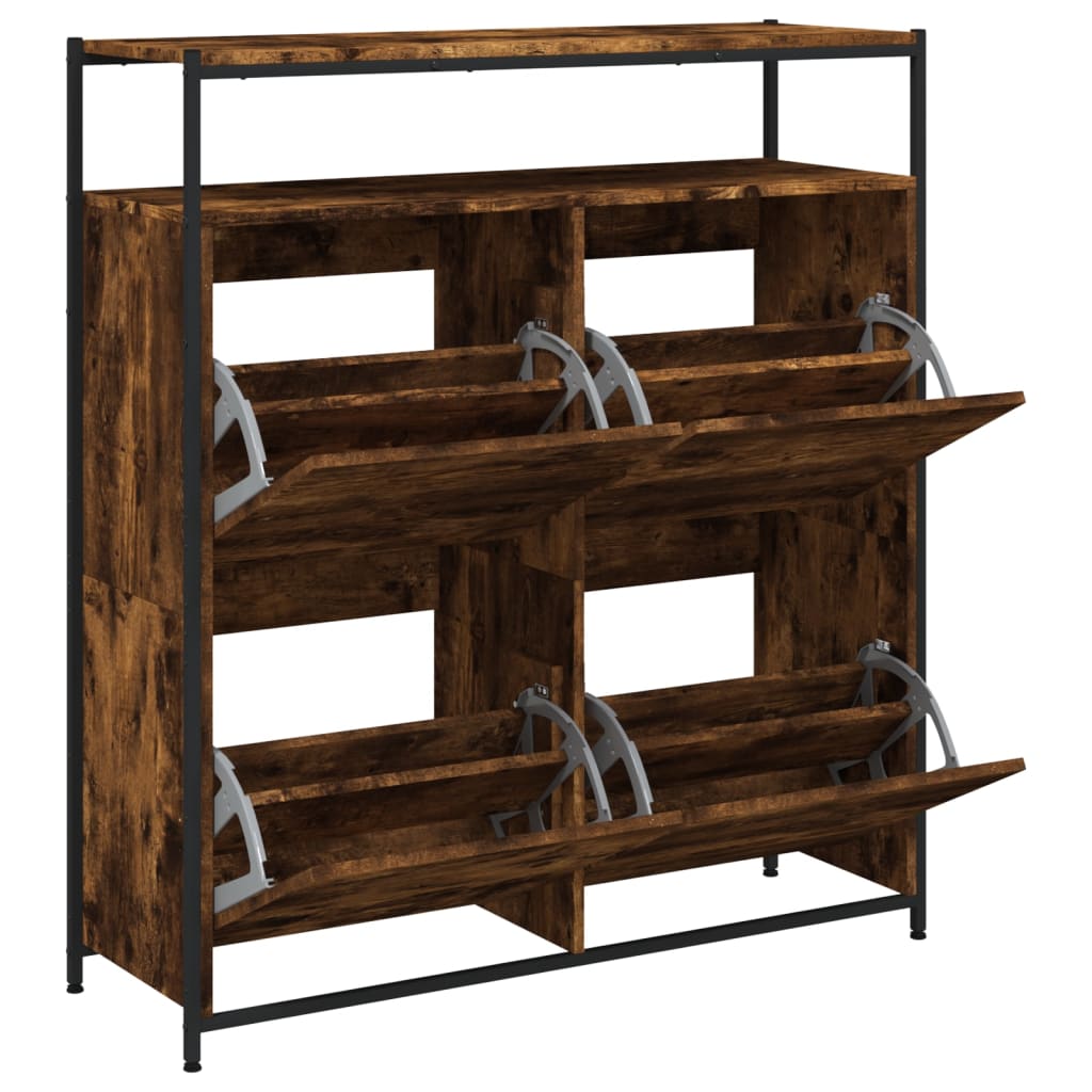vidaXL Shoe Cabinet with 4 Flip-Drawers Smoked Oak 100x34x112 cm