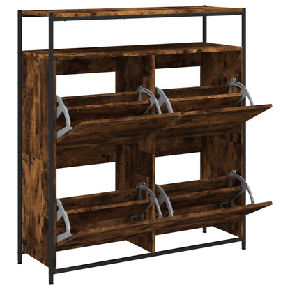 vidaXL Shoe Cabinet with 4 Flip-Drawers Smoked Oak 100x34x112 cm
