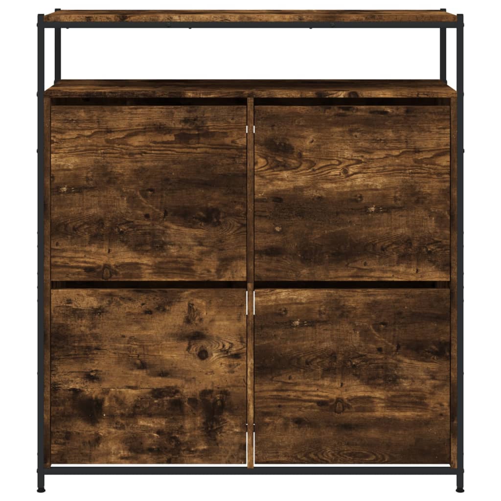 vidaXL Shoe Cabinet with 4 Flip-Drawers Smoked Oak 100x34x112 cm