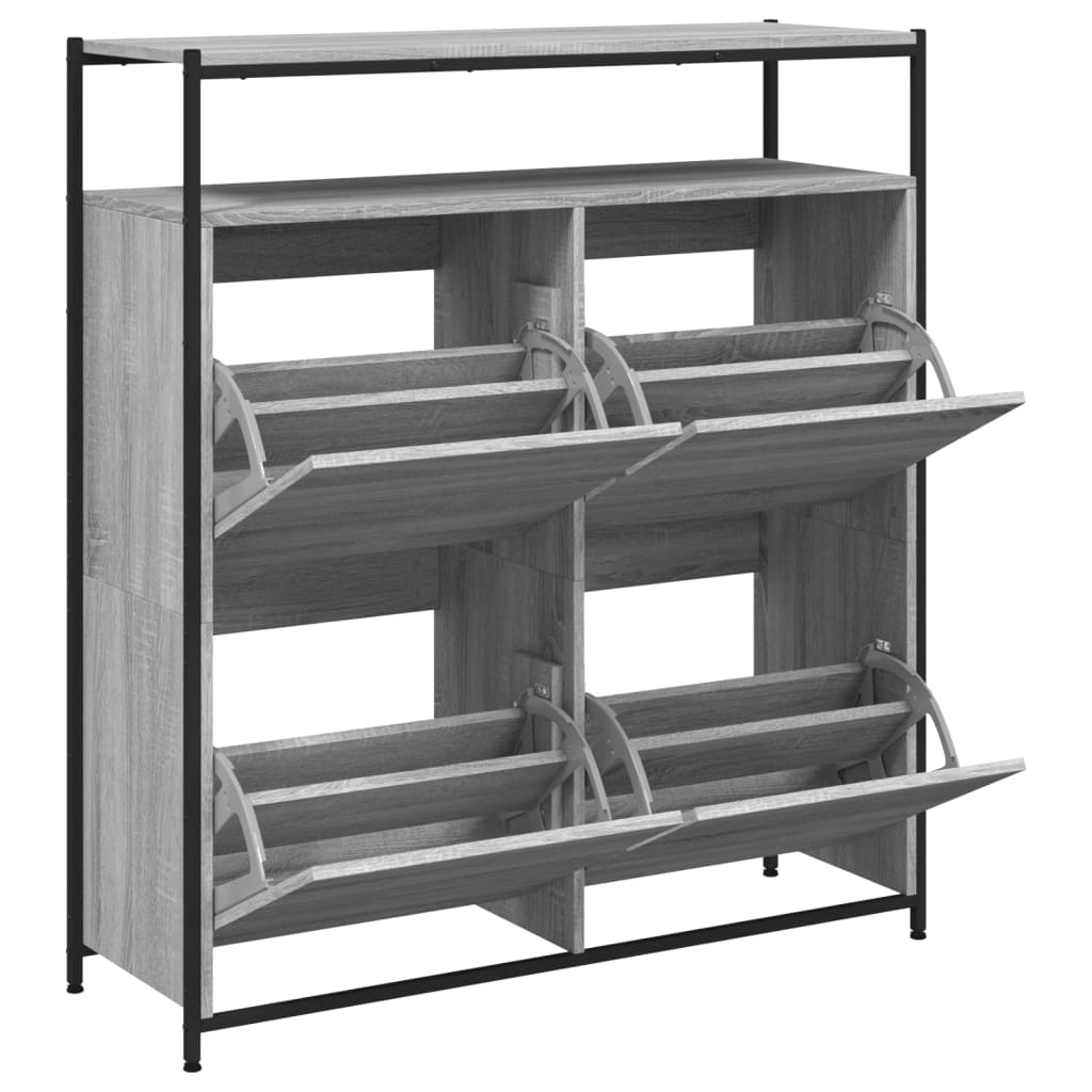 vidaXL Shoe Cabinet with 4 Flip-Drawers Grey Sonoma 100x34x112 cm