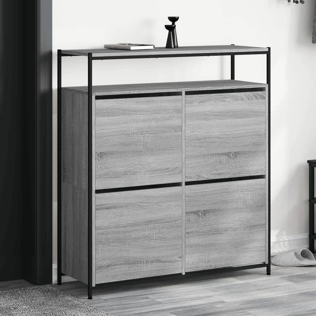vidaXL Shoe Cabinet with 4 Flip-Drawers Grey Sonoma 100x34x112 cm