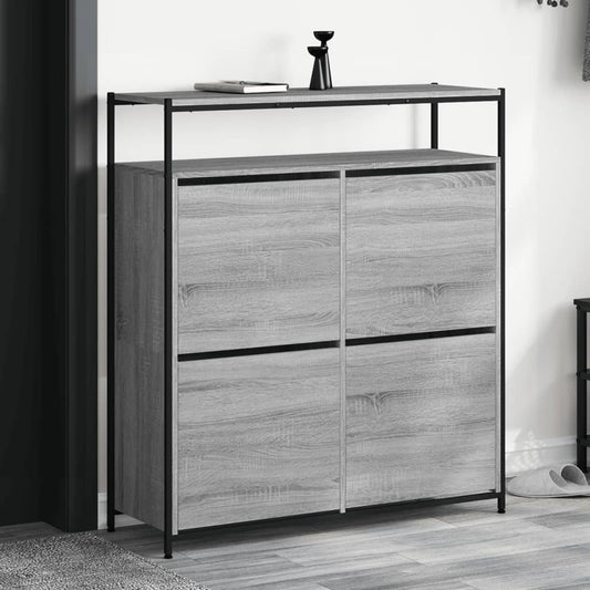 vidaXL Shoe Cabinet with 4 Flip-Drawers Grey Sonoma 100x34x112 cm