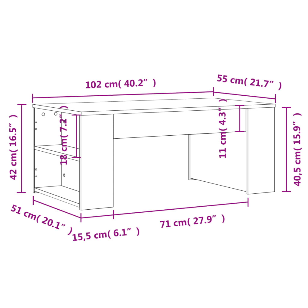 vidaXL Coffee Table White 102x55x42 cm Engineered Wood
