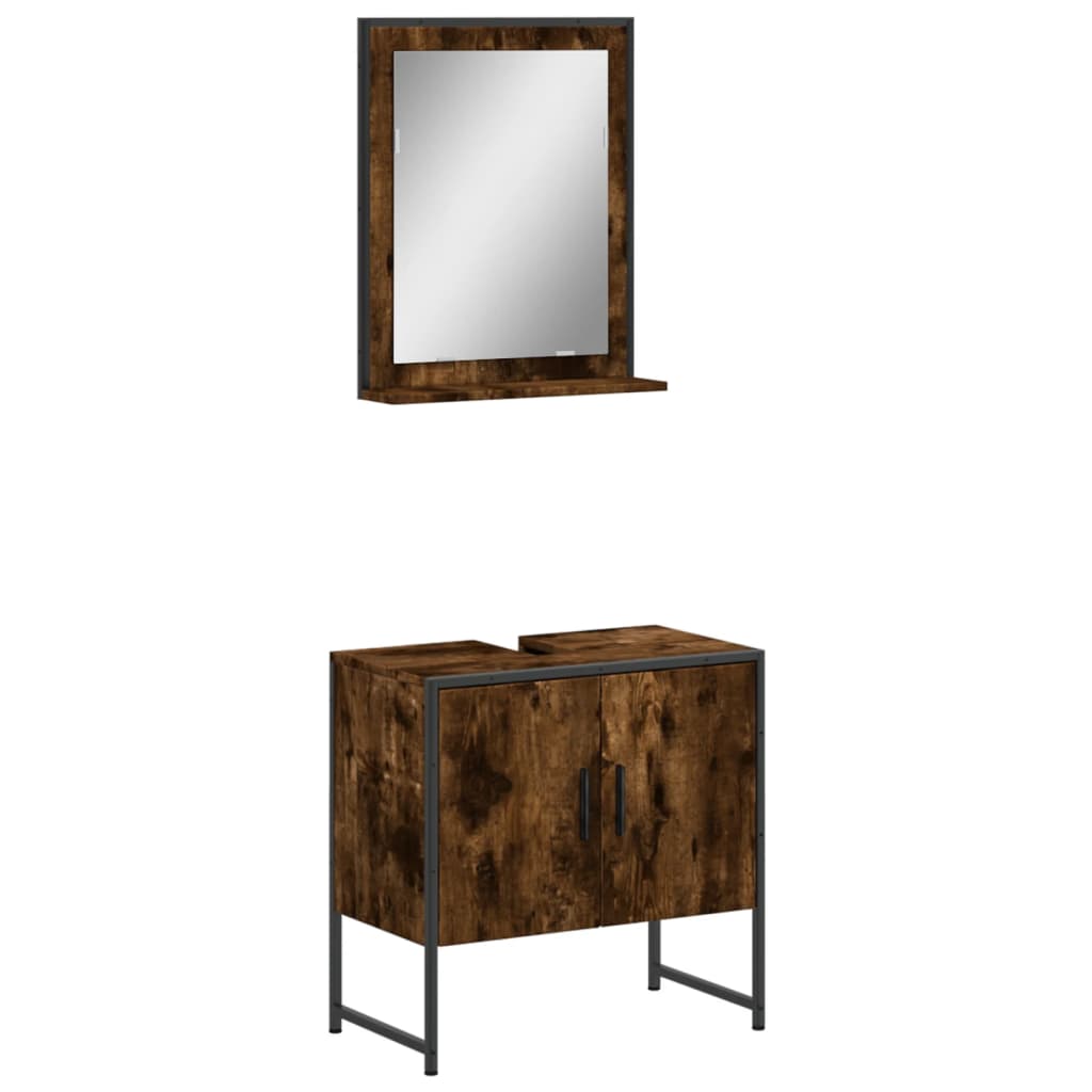 vidaXL 2 Piece Bathroom Cabinet Set Smoked Oak Engineered Wood
